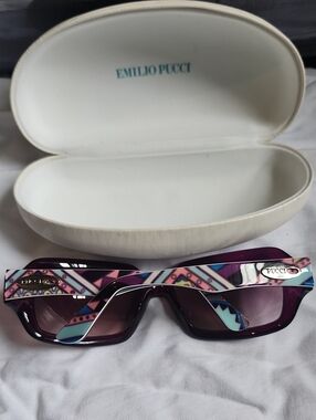 Emilio Pucci Purple Multicolor Geometric Rectangular Sunglasses